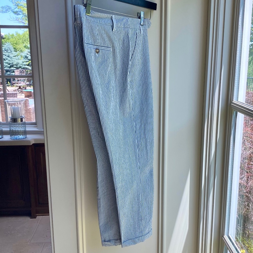 ZARA Seersucker Pinstripe Cuffed & Cropped Pants, from London, Sz SM - Picture 2 of 14